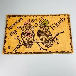 Antique Leather Postcard W. S. Heal Friend Note Owls Early 1900s